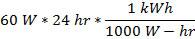 kWh per day for 60 W bulb